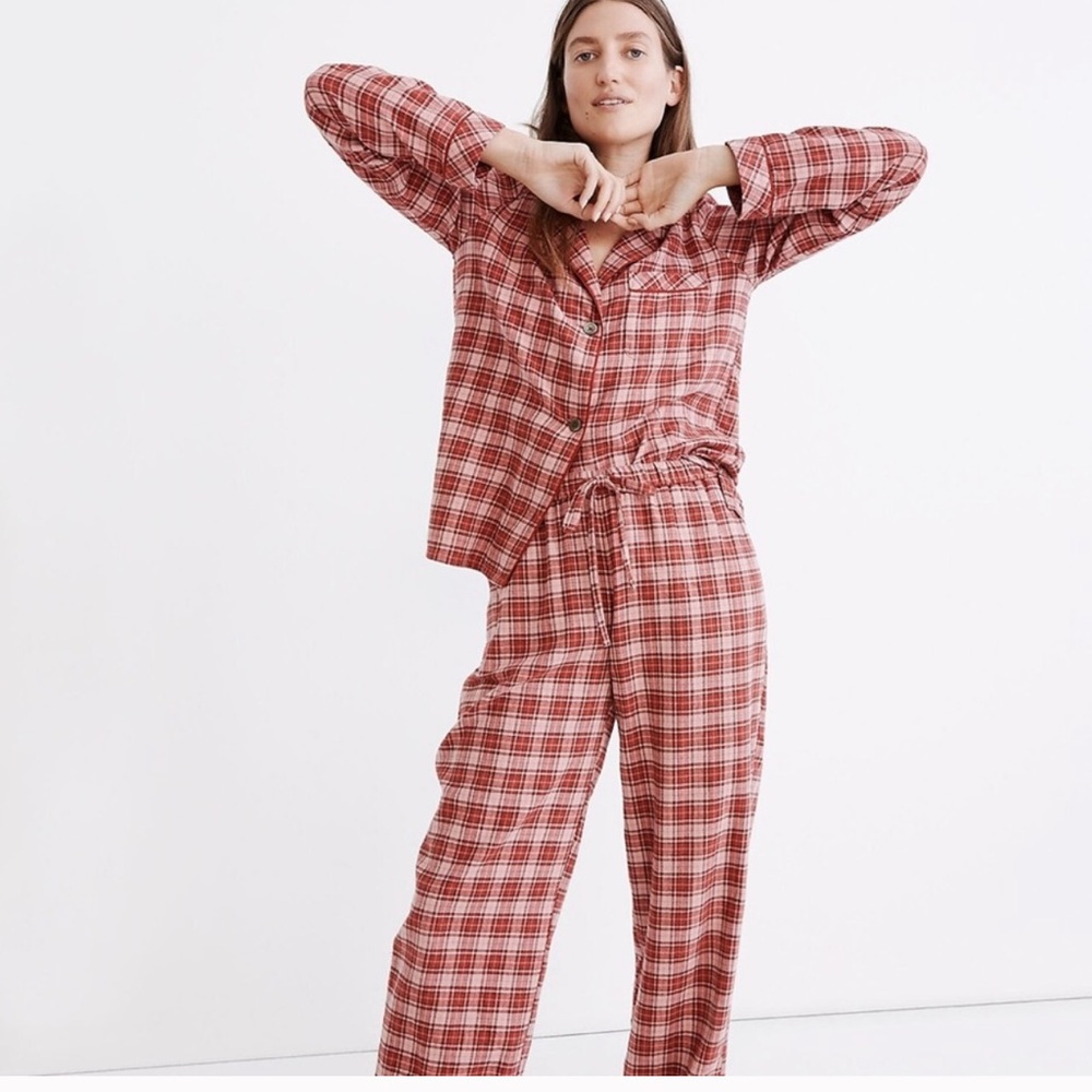 Madewell NWT Bedtime Beiling Plaid Pajama Set (2pc) Size Large in Dark Cinnabar